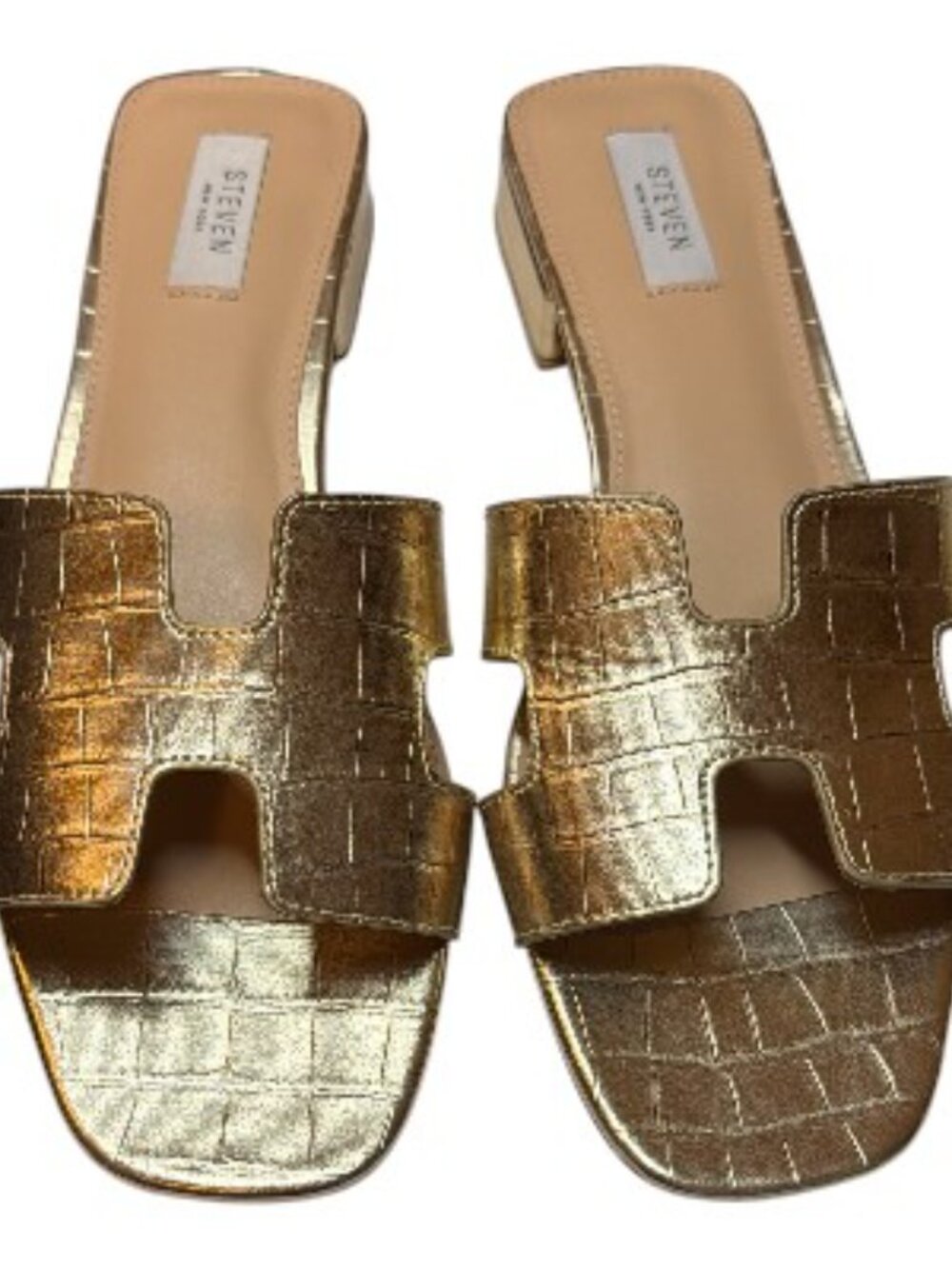 STEVEN NEW YORK HADYN Gold Leather Slip-On Sandals Size 11 NEW no Box - Picture 3 of 5
